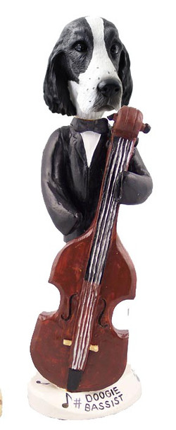 Black & White Springer Spaniel Bassist Doogie Collectible Dog Figurine