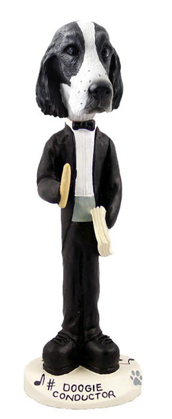 Black & White Springer Spaniel Conductor Doogie Collectible Dog Figurine