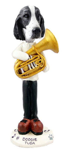 Black & White Springer Spaniel Tuba Doogie Collectible Dog Figurine
