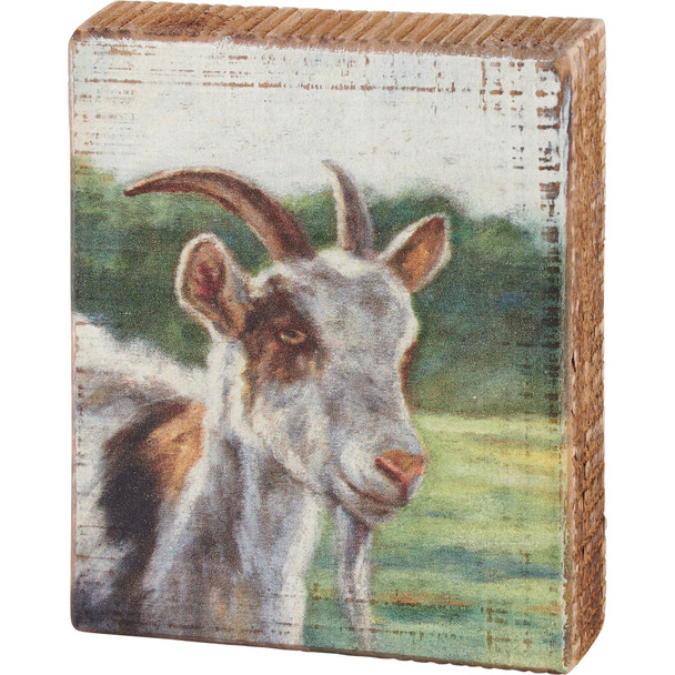 Farmhouse Brown & White Billie Goat Decorative Wooden Block Sign 4x5 from Primitives by Kathy