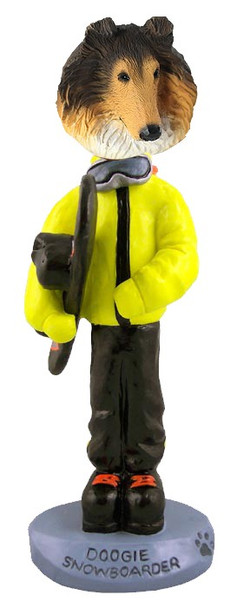 Sable Collie Snowboarder Doogie Collectible Dog Figurine