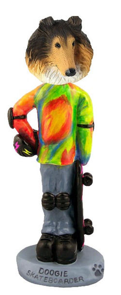 Sable Collie Skateboarder Doogie Collectible Dog Figurine