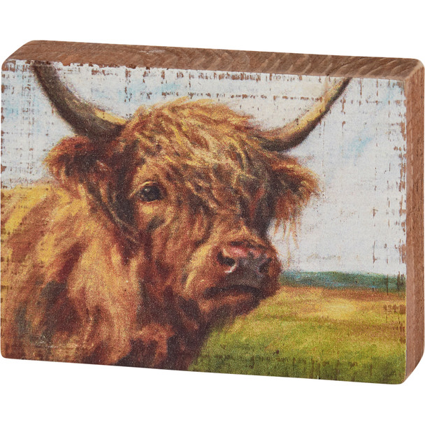 Highland Cow With Horns Decorative Wooden Block Sign Decor - Farmhouse Collection 4x3 from Primitives by Kathy