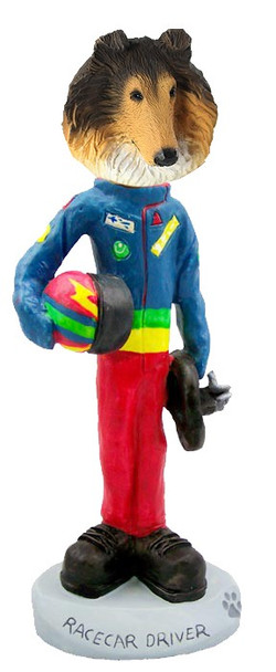 Sable Collie Racecar Driver Doogie Collectible Dog Figurine