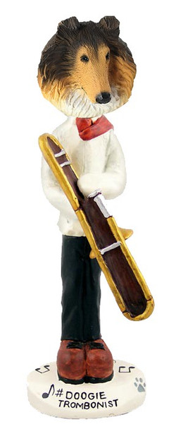 Sable Collie Trombonist Doogie Collectible Dog Figurine