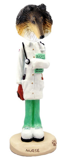 Tricolor Collie Nurse Doogie Collectible Dog Figurine