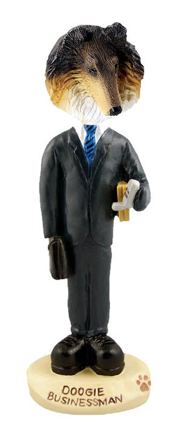 Tricolor Collie Businessman Doogie Collectible Dog Figurine