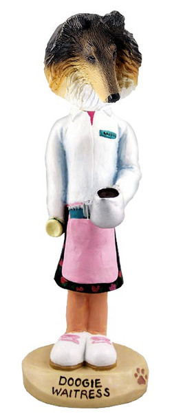 Tricolor Collie Waitress Doogie Collectible Dog Figurine