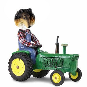 Tricolor Collie Tractor Doogie Collectible Dog Figurine