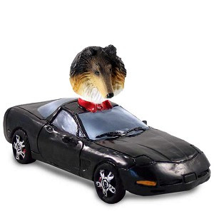 Tricolor Collie Sports Car Doogie Collectible Dog Figurine