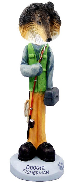 Tricolor Collie Fisherman Doogie Collectible Dog Figurine