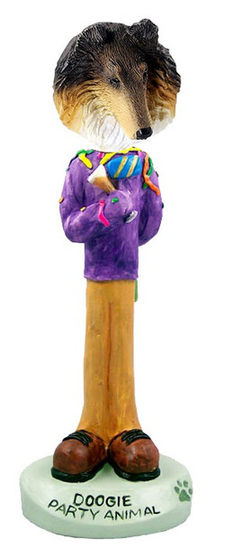 Tricolor Collie Party Animal Doogie Collectible Dog Figurine