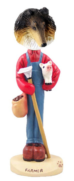 Tricolor Collie Farmer Doogie Collectible Dog Figurine