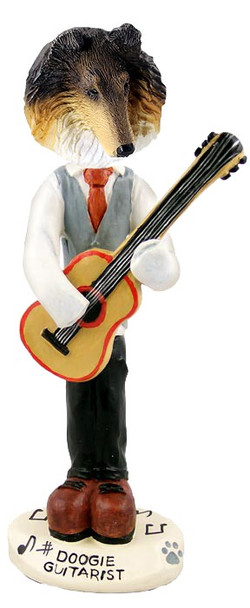 Tricolor Collie Guitarist Doogie Collectible Dog Figurine