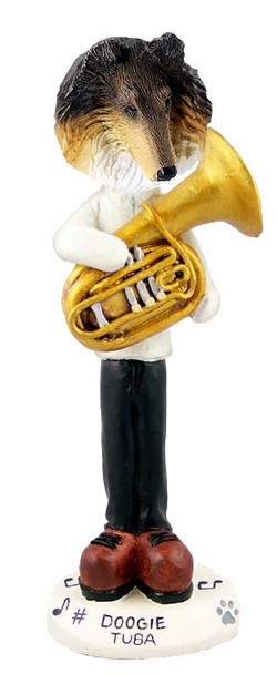 Tricolor Collie Tuba Doogie Collectible Dog Figurine