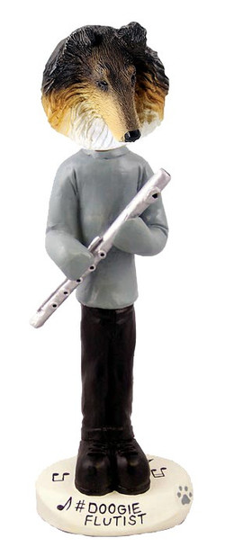 Tricolor Collie Flutist Doogie Collectible Dog Figurine