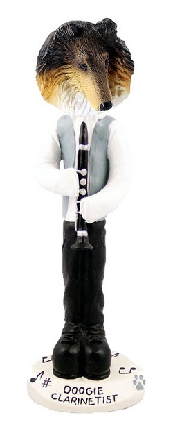 Tricolor Collie Clarinetist Doogie Collectible Dog Figurine