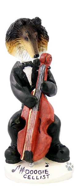 Tricolor Collie Cellist Doogie Collectible Dog Figurine