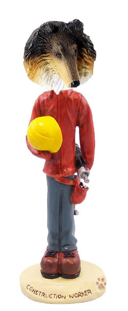 Tricolor Collie Construction Worker Doogie Collectible Dog Figurine