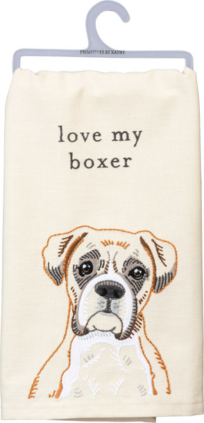 Love My Boxer Cotton Linen Blend Dish Towel 20x26 from Primitives by Kathy
