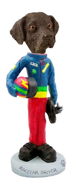 Chocolate Labrador Retriever Racecar Driver Doogie Collectible Dog Figurine