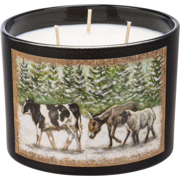 3 Wick Glass Jar Candle - Snowy Pines Farm Animal Winter Parade - Festive Spruce Scent 14 Oz from Primitives by Kathy