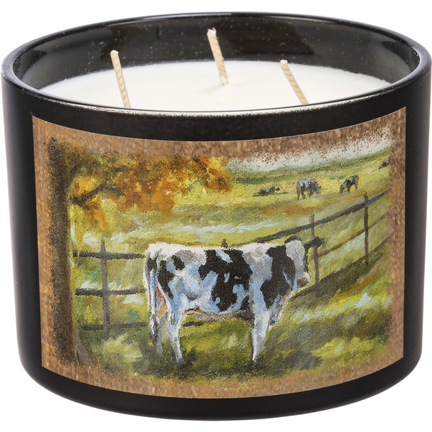 3 Wick Soy Wax Matte Black Glass Jar Candle - Fall Farmshouse Dairy Cows - Autumn Leaves Scent from Primitives by Kathy