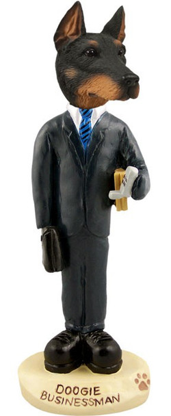 Black Doberman Pinscher Cropped Ears Businessman Doogie Collectible Dog Figurine