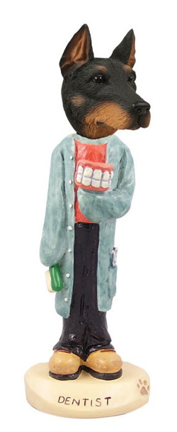 Black Doberman Pinscher Cropped Ears Dentist Doogie Collectible Dog Figurine
