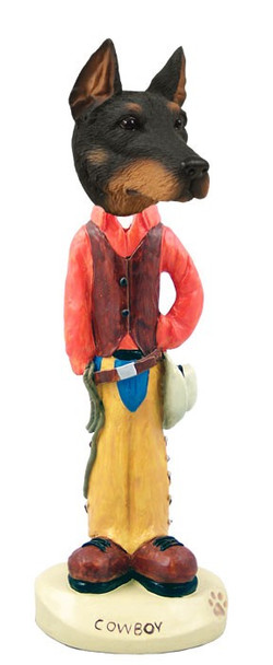 Black Doberman Pinscher Cropped Ears Cowboy Doogie Collectible Dog Figurine