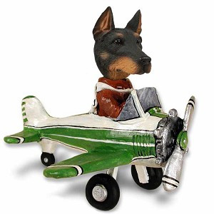 Black Doberman Pinscher Cropped Ears Airplane Doogie Collectible Dog Figurine