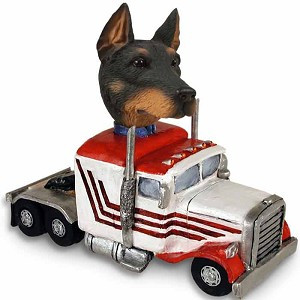 Black Doberman Pinscher Cropped Ears Truck Tractor Doogie Collectible Dog Figurine