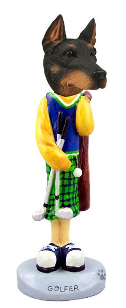 Black Doberman Pinscher Cropped Ears Golf Doogie Collectible Dog Figurine
