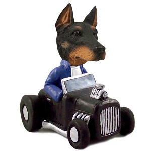 Black Doberman Pinscher Cropped Ears Hot Rod Doogie Collectible Dog Figurine
