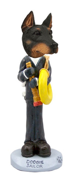 Black Doberman Pinscher Cropped Ears Sailor Doogie Collectible Dog Figurine