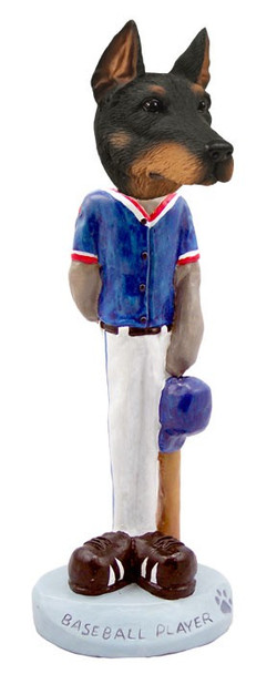 Black Doberman Pinscher Cropped Ears Baseball Doogie Collectible Dog Figurine
