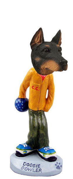 Black Doberman Pinscher Cropped Ears Bowler Doogie Collectible Dog Figurine
