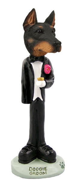 Black Doberman Pinscher Cropped Ears Groom Doogie Collectible Dog Figurine