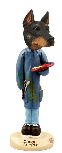 Black Doberman Pinscher Cropped Ears Artist Doogie Collectible Dog Figurine