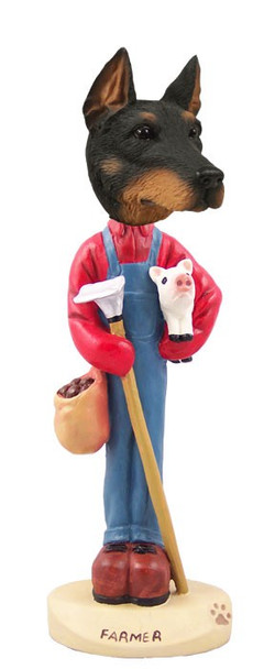 Black Doberman Pinscher Cropped Ears Farmer Doogie Collectible Dog Figurine