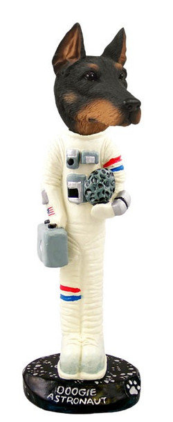 Black Doberman Pinscher Cropped Ears Astronaut Doogie Collectible Dog Figurine