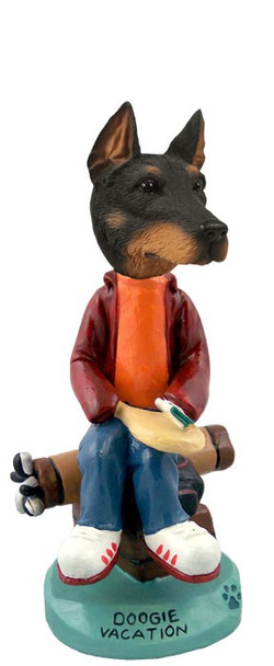 Black Doberman Pinscher Cropped Ears Vacation Doogie Collectible Dog Figurine