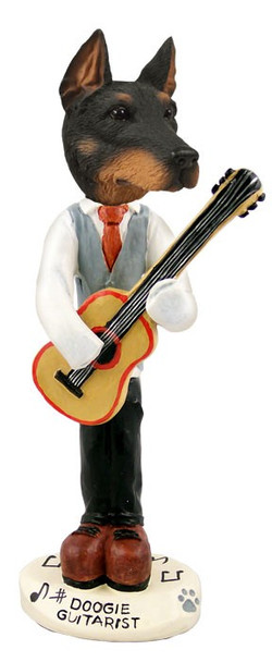 Black Doberman Pinscher Cropped Ears Guitarist Doogie Collectible Dog Figurine
