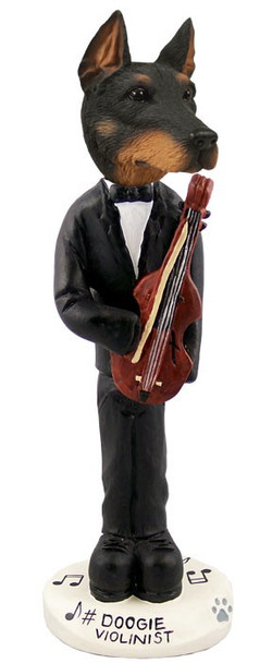 Black Doberman Pinscher Cropped Ears Violinist Doogie Collectible Dog Figurine