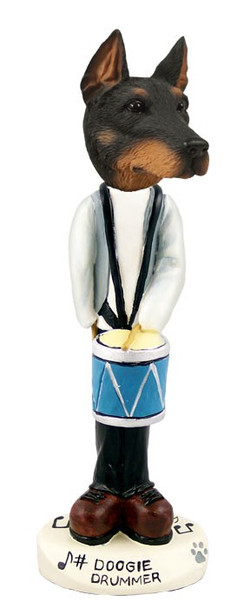 Black Doberman Pinscher Cropped Ears Drummer Doogie Collectible Dog Figurine