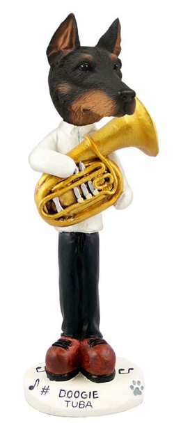 Black Doberman Pinscher Cropped Ears Tuba Doogie Collectible Dog Figurine