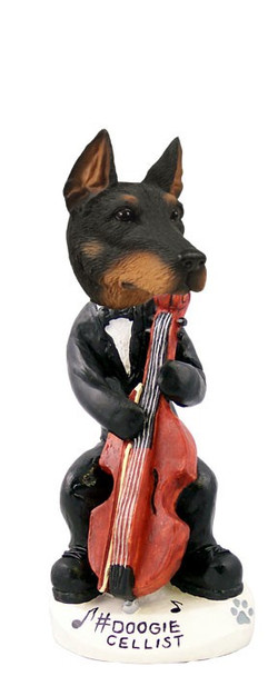 Black Doberman Pinscher Cropped Ears Cellist Doogie Collectible Dog Figurine