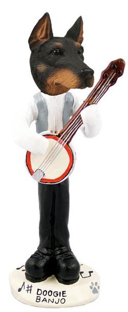 Black Doberman Pinscher Cropped Ears Banjo Doogie Collectible Dog Figurine