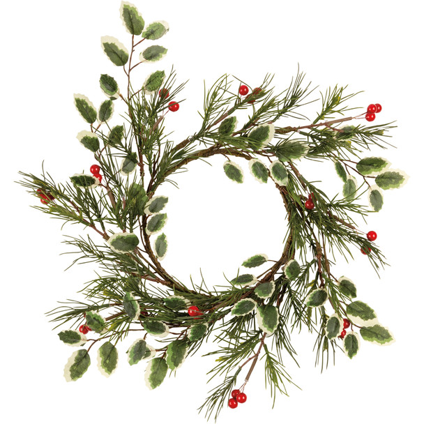 Artificial Candle Ring - Pine & Holly Design 15 Inch Diameter from Primitives by Kathy