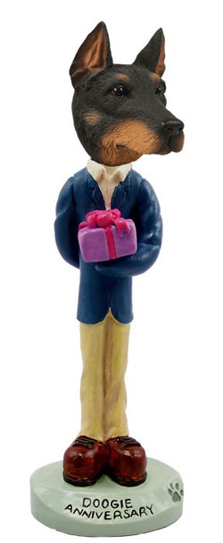 Black Doberman Pinscher Cropped Ears Anniversary Doogie Collectible Dog Figurine